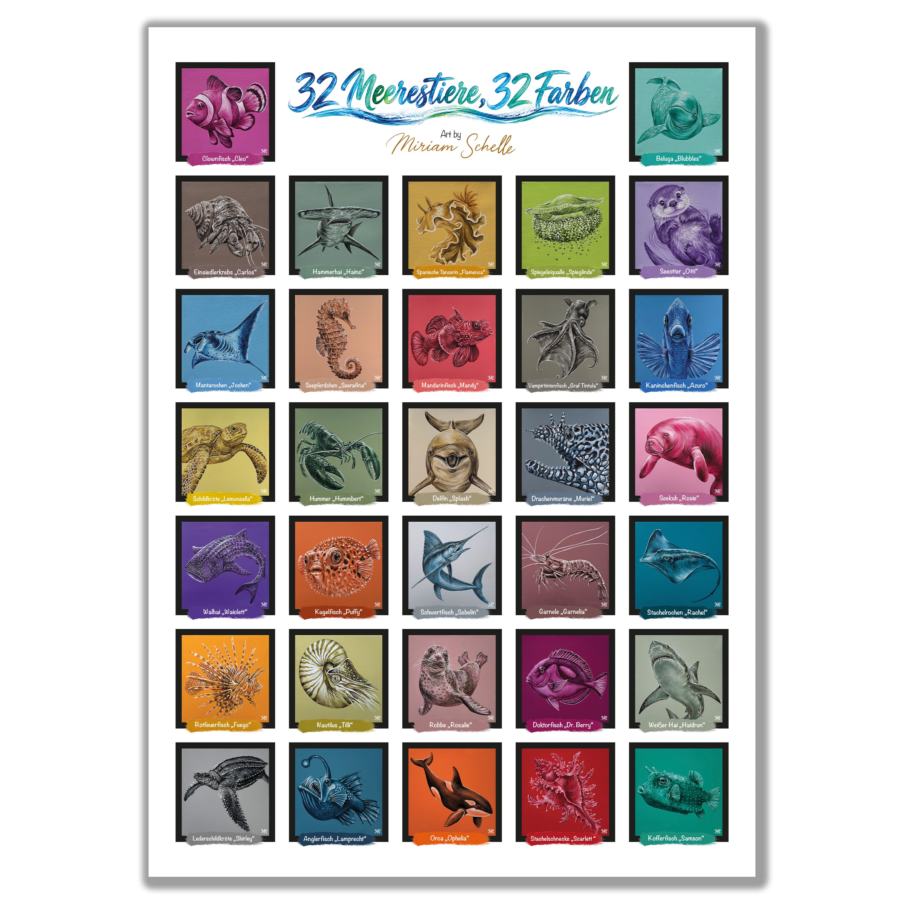 Poster 32 Meerestiere 32 Farben 50x70cm